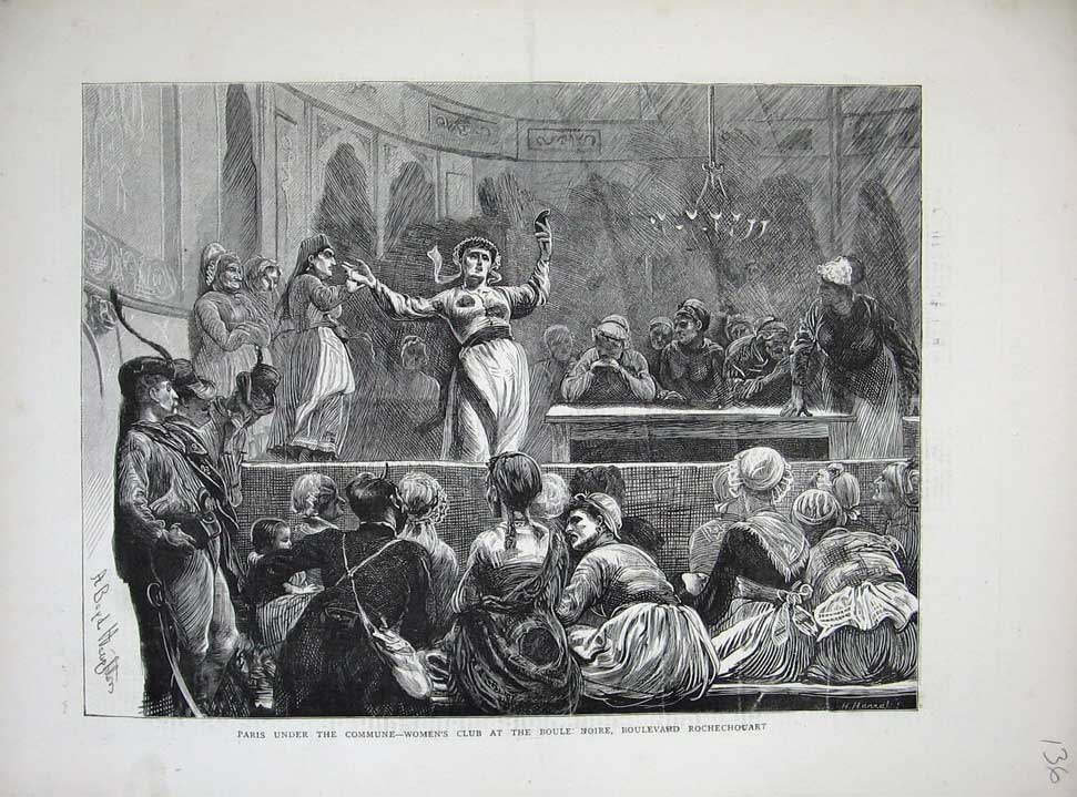 Old Antique Print 1871 Paris Women'S Club Boolevard Rochechouart France 19th