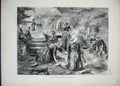 Original Old Antique Print 1870 French Washing Ground Women Children France