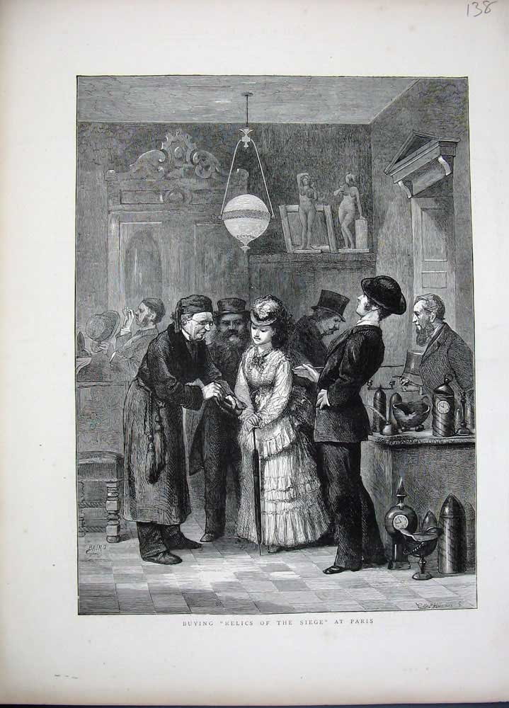 Old Antique Print 1872 Buying Relics Siege Paris France Shopping Fine Art 19th