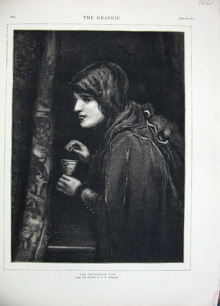 Old Antique Print 1874 Boughton Fine Art Poisoned Cup Man Cloak Fine Art 19th