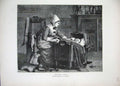Original Old Antique Print 1871 Luxmoore Fine Art Lady Woman Baby Cradle Crib