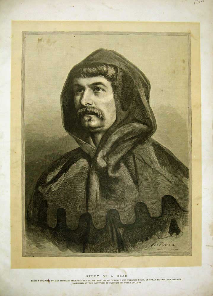 Original Old Antique Print 1881 Portrait Man Hood Crown Princess Germany Art