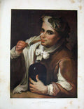 Original Old Antique Print C1870 Colour Murillo National Gallery Boy Drinking