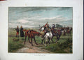 Original Old Antique Print Colour Siers Officers Horses Country C1870 Victorian
