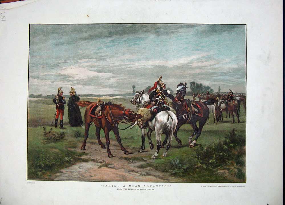 Original Old Antique Print Colour Siers Officers Horses Country C1870 Victorian