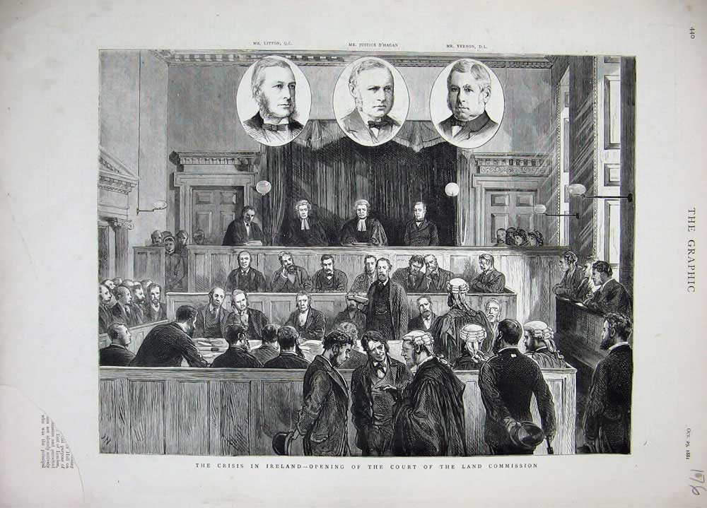 Old Antique Print 1881 Ireland Court Land Commission Litton O'Hagan Men 19th