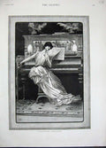 Original Old Antique Print Allegretto Scherzando Fine Art 1887 Lady Piano Woman