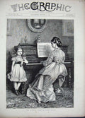 Old Antique Print 1872 Little Girl Woman Lady Music Duet Piano Fine Art 19th