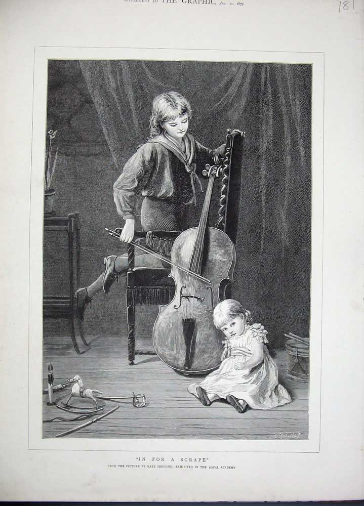 Old Antique Print 1879 Little Children Musical Instruments Kate Perugini 19th