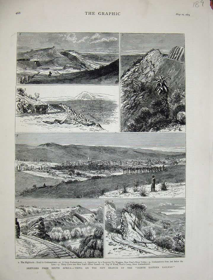 Original Old Antique Print 1879 South Africa North Eastern Railway Grahamstown
