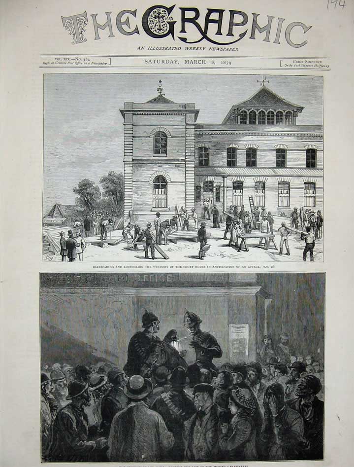 Original Old Antique Print 1879 Zulu War Pietermaritzburg Battle Isandula Court