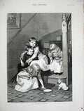 Old Antique Print 1887 Little Children Stairs Saucer Milk Cat Kitten Pet 19th