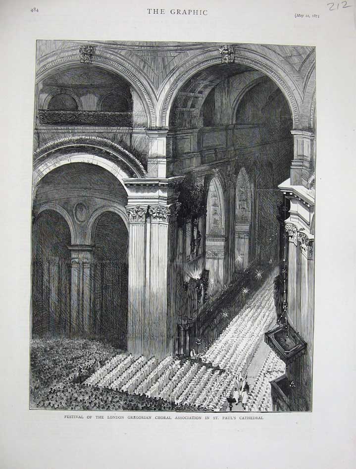 Old Antique Print Festival London Gregorian Church 1875 Paul'S Cathedral 19th