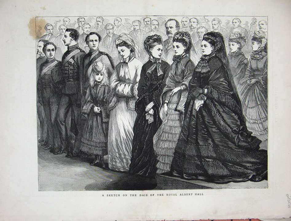 Old Antique Print 1871 Dais Royal Albert Hall London Women Men Fine Art 19th