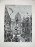 Old Antique Print 1872 Sketch Fleet Street Ludgate Hill London Buildings 19th