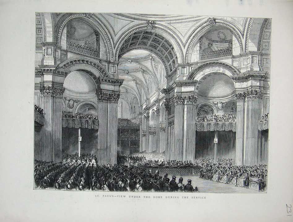 Old Antique Print 1871 St Paul'S Cathedral Dome Service Architecture Art 19th