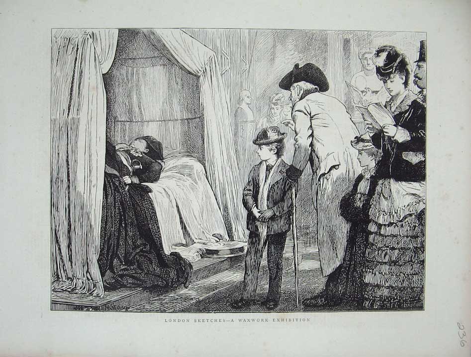 Original Old Antique Print 1872 Waxwork Exhibition London People 19th