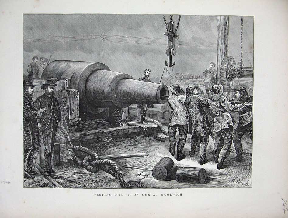 Old Antique Print Testing 35-Ton Gun Woolwich War Weapons Fine Art 1871