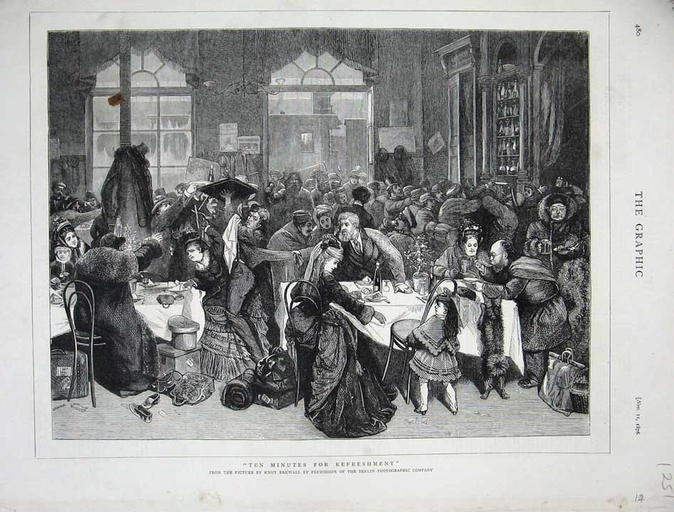 Old Antique Print 1876 Knut Erkwall Fine Art People Tea-Time Table Eating 19th