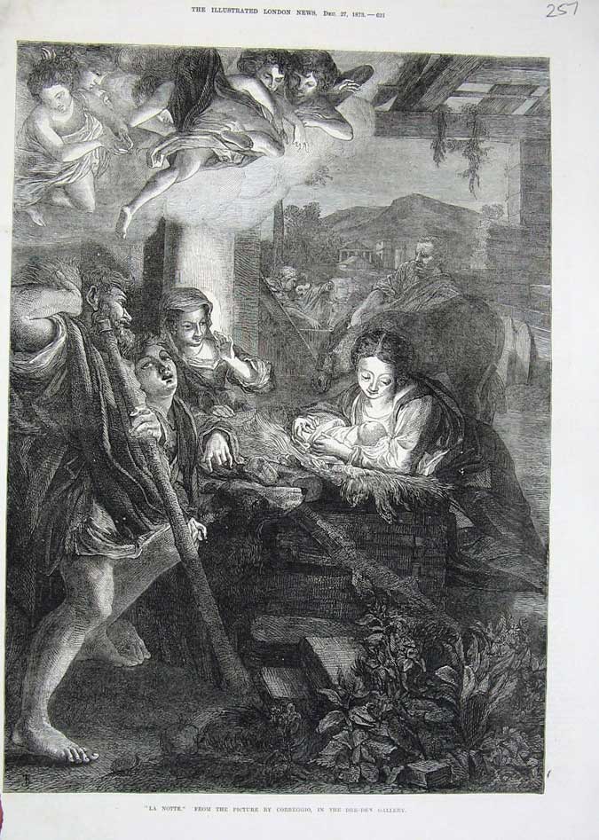 Old Antique Print 1873 La Notte Correggio Dre-Den Gallery People Fairys 19th
