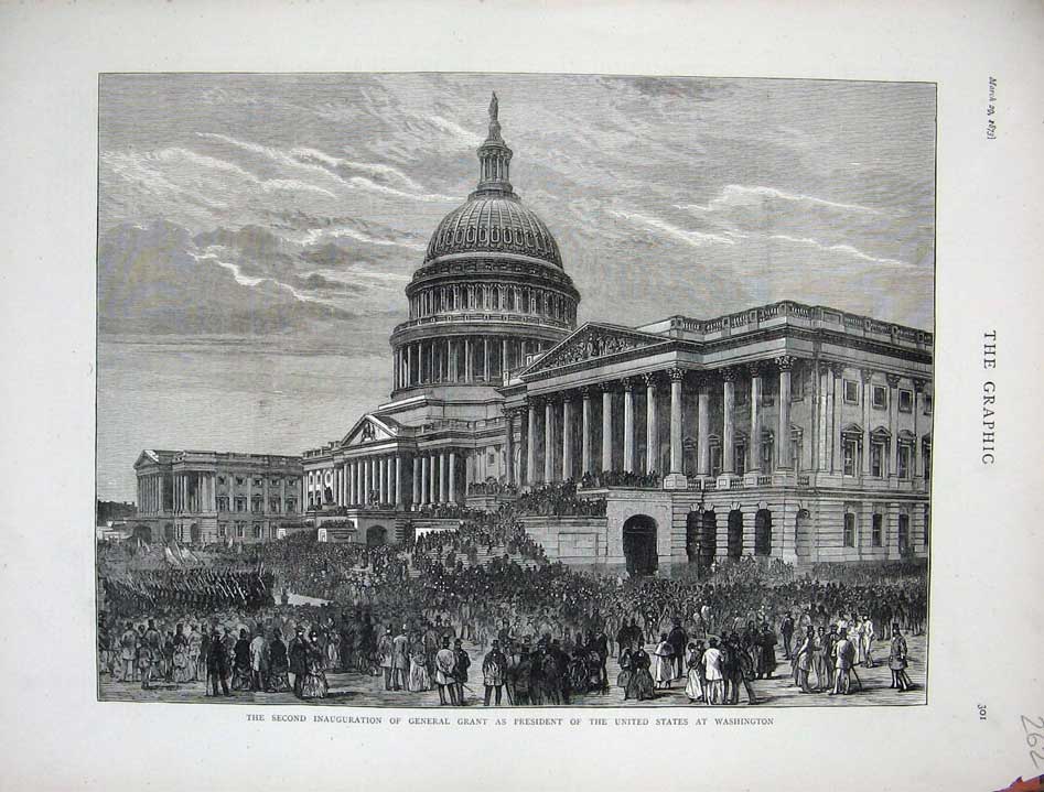 Old Antique Print 1873 General Grant President United States Washington 19th