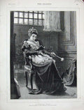 Old Antique Print 1877 Dudley Gallery Art Woman Lady Reading Book Chair 19th