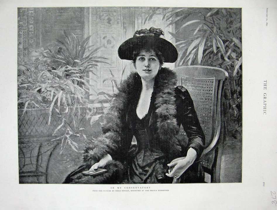 Old Antique Print 1891 Debat Ponsan Fine Art Lady Woman Conservatory Art 19th