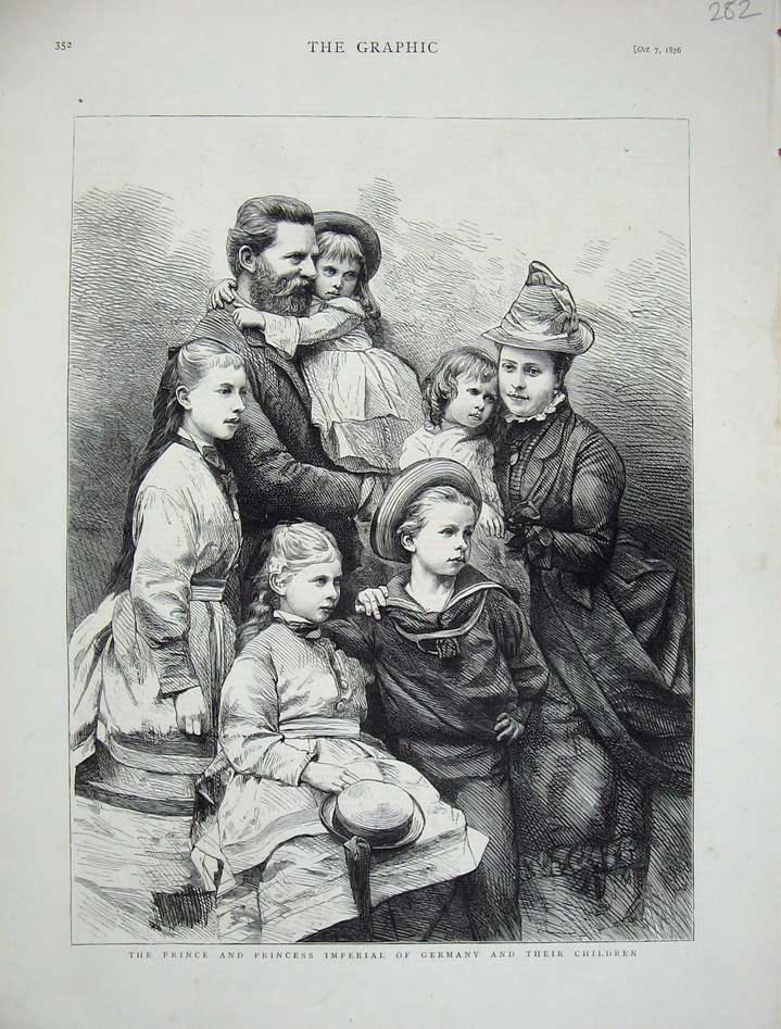 Old Antique Print 1876 Prince Princess Imperial Germany Children Portrait 19th