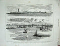 Old Antique Print 1882 Egypt Fortifications Alexandra Harbour War Ships 19th