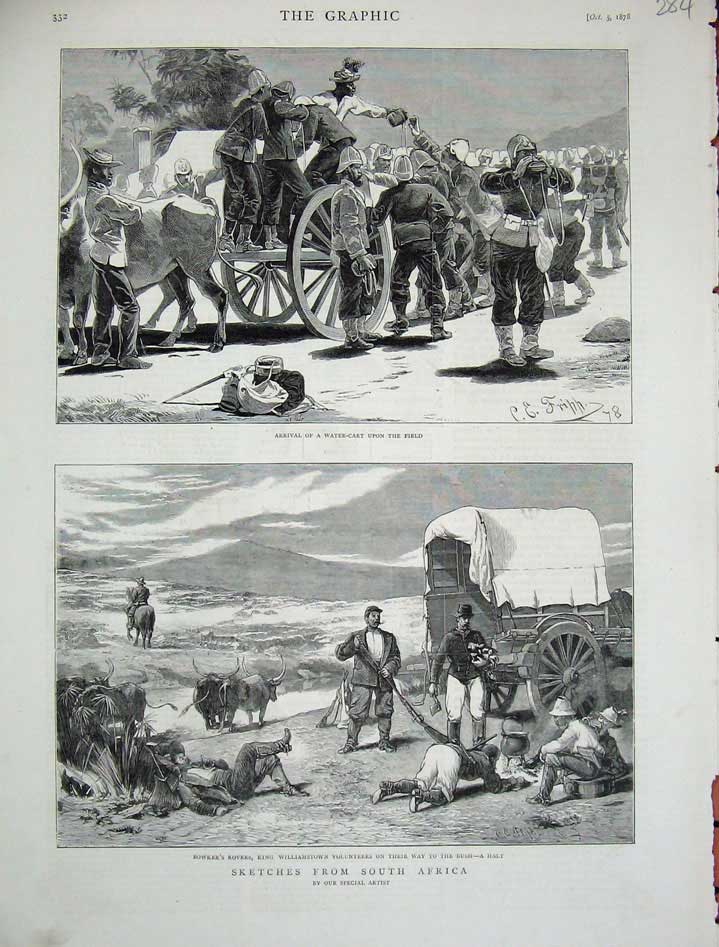 Old Antique Print 1878 South Africa Water-Cart Bowker'S Rovers Williamson 19th