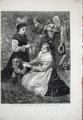 Original Old Antique Print 1871 Alsatians Graves Friends Women Flowers Fine Art