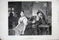 Original Old Antique Print 1882 Hugo Kauffmann Art Man Woman Inn Smoking Pipe