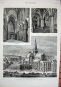Old Antique Print 1880 Glasgow Scotland Cathedral Necropolis Architecture 19th