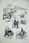 Original Old Antique Print 1885 Picnic Scotland Grace Brown Doleful Horse Pony