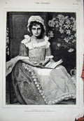 Old Antique Print 1879 Maria Brooks Royal Academy Young Girl Reading Book 19th