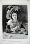 Original Old Antique Print 1878 Marie Cornelissen Fine Art Portrait Phyllis Hat