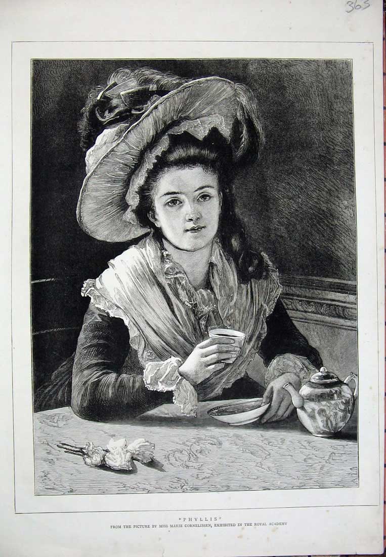 Original Old Antique Print 1878 Marie Cornelissen Fine Art Portrait Phyllis Hat
