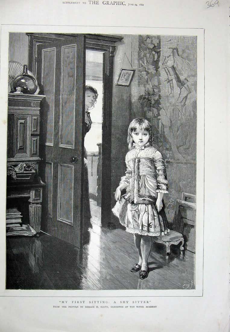 Old Antique Print 1882 Cauty Royal Academy Art Little Girl Babysitter Art 19th