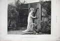 Original Old Antique Print 1877 Stone Fine Art Lady Woman Garden Gate Plants