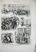 Old Antique Print 1877 Art Royal Academy Horse Carriage Paintings People 19th