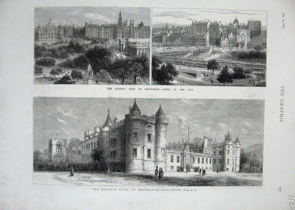 Old Antique Print 1876 Holyrood Palace Edinburgh Queen Scotland Buildings 19th