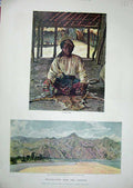 Old Antique Print 1890 Nyasaland Nyasa Arab Livingstone Mountains Colour 19th