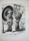 Original Old Antique Print 1870 Japanese Ladies Little Girl Costumes Victorian