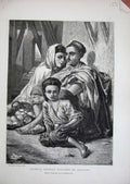 Original Old Antique Print 1870 Kabyle Orange Sellers Algiers Family Fruit Art