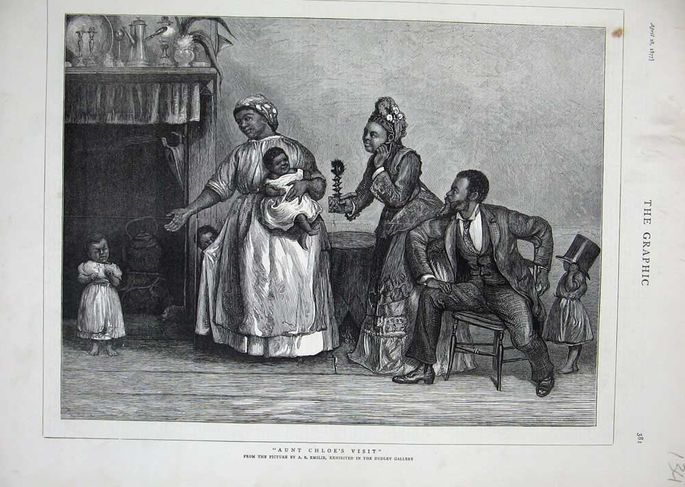 Original Old Antique Print 1877 Dudley Gallery Art Native Family Home Children