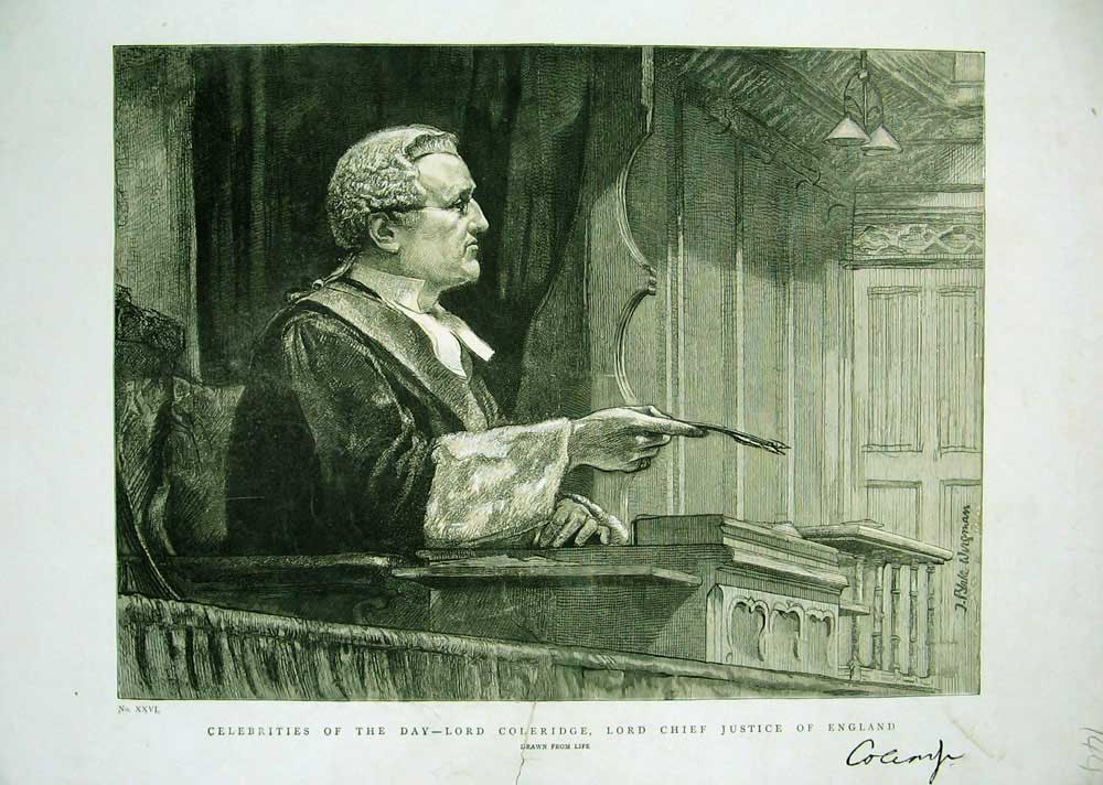 Original Old Antique Print Portrait Lord Coleridge Lord Chief Justice England
