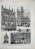 Old Antique Print 1878 Festival Holy Blood Bruges Hotel-De-Ville Chapel 19th