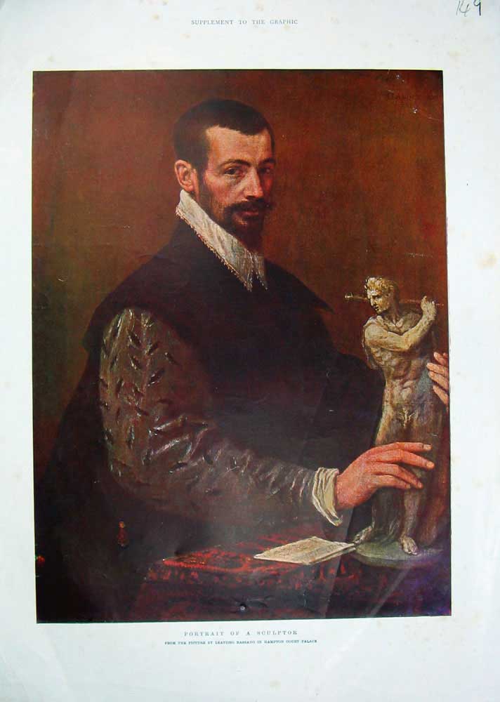Old Antique Print Colour Portrait Sculptor Leandro Bassano Hampton Court