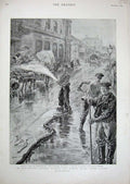 Original Old Antique Print Cholera 1894 Washing Streets Covent Garden London