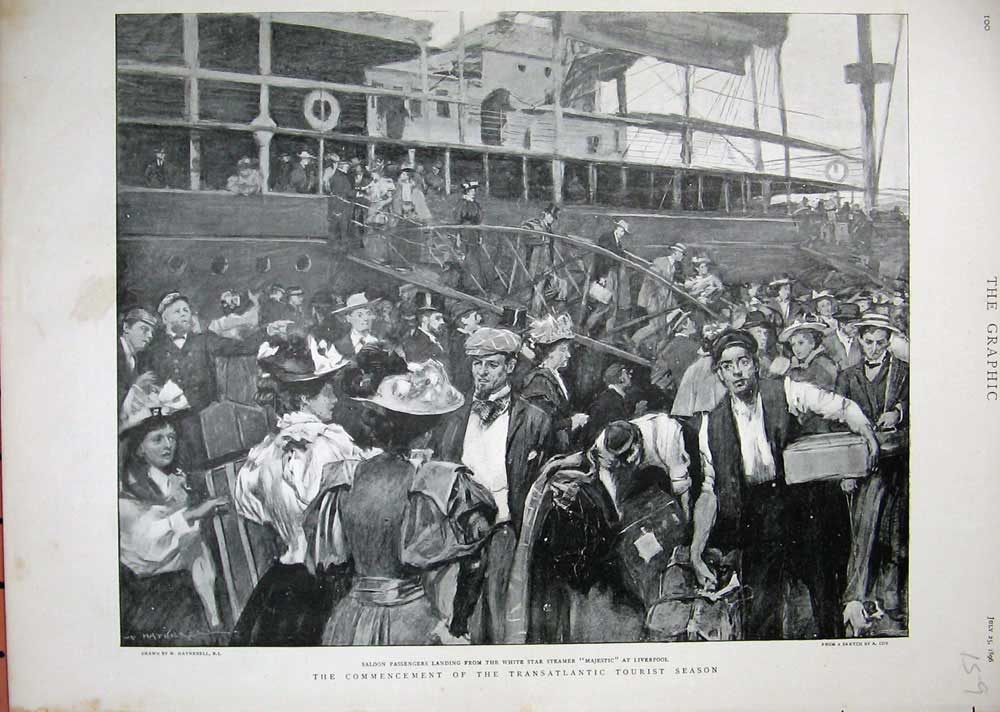 Old Antique Print 1896 Saloon Passengers White Star Steamer Majestic Ship 19th